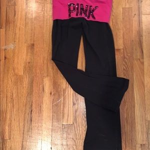 PINK brand yoga pants with sequin lettering